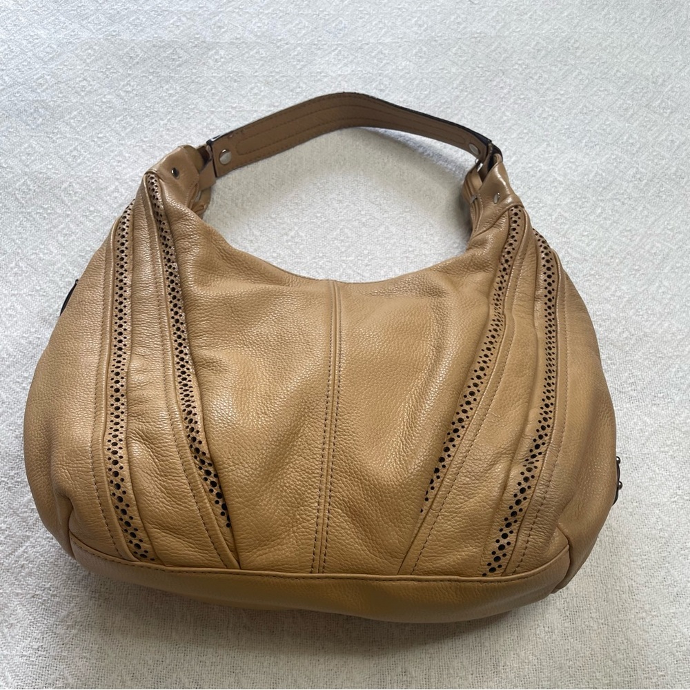 Tignanello Beige Tan Leather Perforated Hobo Shoulder‎ Bag